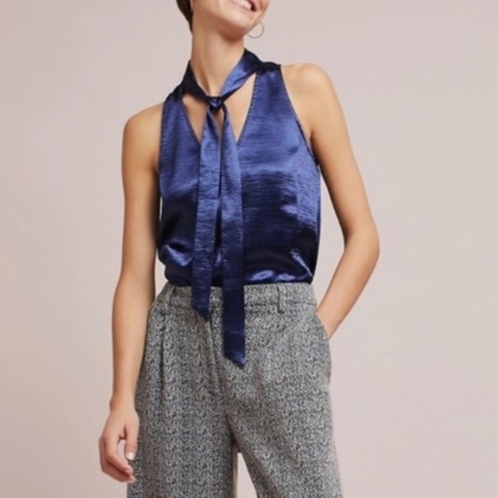 Anthropologie Maeve Blue Tie-Neck Tank Size 2